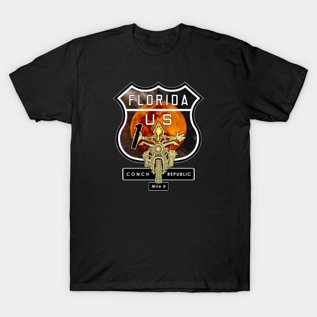 Conch Republic Motorcycle Vacation Florida US Highway One T-Shirt by The Witness